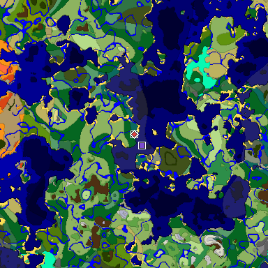 Predicted biome map of Java 1.18 seed 3779094210203366520 around estimated spawn