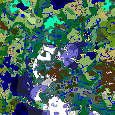 Predicted biome map of Java 1.18 seed 776042469853954316 around estimated spawn