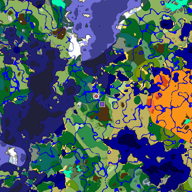 Predicted biome map of Java 1.18 seed 225009778463426401 around estimated spawn