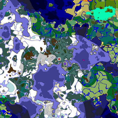 Predicted biome map of Java 1.18 seed 5027054775987818016 around estimated spawn