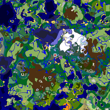 Predicted biome map of Java 1.18 seed -4773043431579182488 around estimated spawn