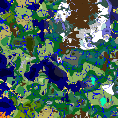 Predicted biome map of Java 1.18 seed -1475462090270286410 around estimated spawn