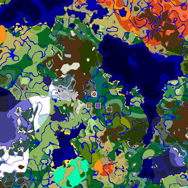 Predicted biome map of Java 1.18 seed 4730658184443661048 around estimated spawn