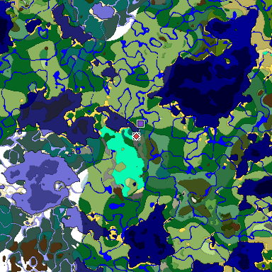 Predicted biome map of Java 1.18 seed 2728317458280305590 around estimated spawn