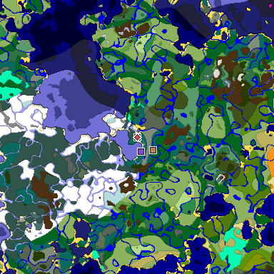Predicted biome map of Java 1.18 seed 105992208906546502 around estimated spawn