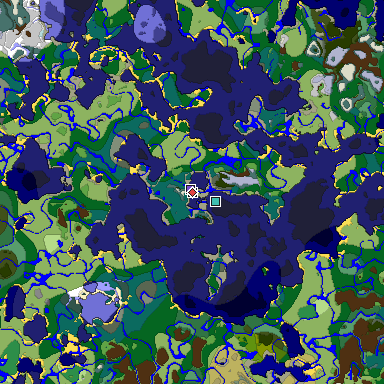 Predicted biome map of Java 1.18 seed 1919436686616519306 around estimated spawn
