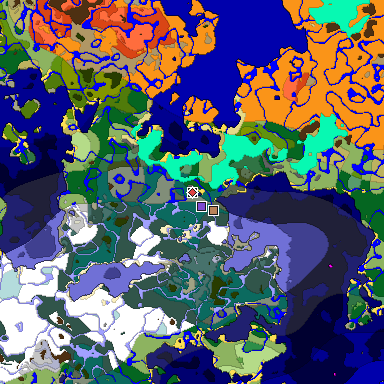 Predicted biome map of Java 1.18 seed -4455594187311978590 around estimated spawn