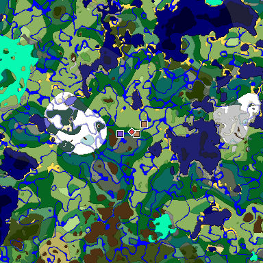 Predicted biome map of Java 1.18 seed -3517274084459983533 around estimated spawn