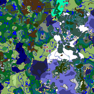 Predicted biome map of Java 1.18 seed -2291522558044762035 around estimated spawn