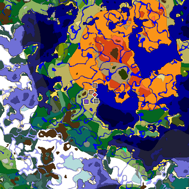 Predicted biome map of Java 1.18 seed 1918659991548691063 around estimated spawn