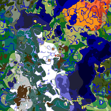 Predicted biome map of Java 1.18 seed -5972951882010684395 around estimated spawn
