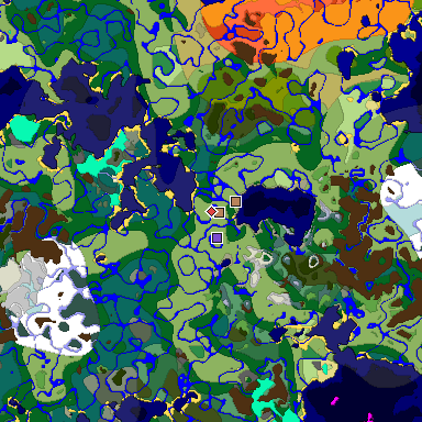 Predicted biome map of Java 1.18 seed -7196676578151431078 around estimated spawn