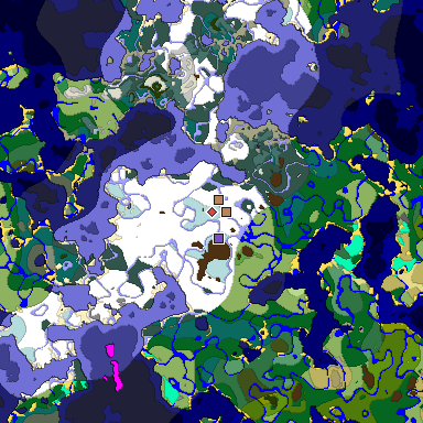 Predicted biome map of Java 1.18 seed 4385797602095327408 around estimated spawn
