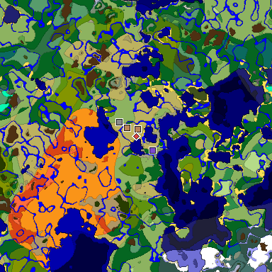 Predicted biome map of Java 1.18 seed 1407661962294514048 around estimated spawn
