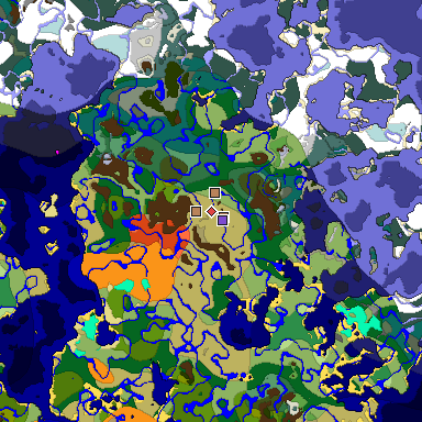 Predicted biome map of Java 1.18 seed 1121481652934825220 around estimated spawn