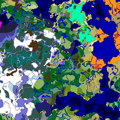 Predicted biome map of Java 1.18 seed 8963232659717073774 around estimated spawn