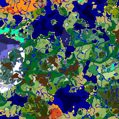 Predicted biome map of Java 1.18 seed 8714246965306549440 around estimated spawn