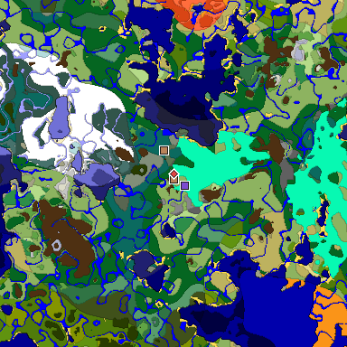Predicted biome map of Java 1.18 seed 7806773410425026096 around estimated spawn
