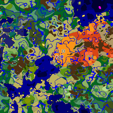 Predicted biome map of Java 1.18 seed 4335379614550721889 around estimated spawn