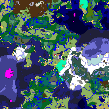 Predicted biome map of Java 1.18 seed -2732721204321225008 around estimated spawn