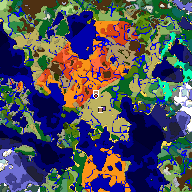 Predicted biome map of Java 1.18 seed 4436659781090213688 around estimated spawn