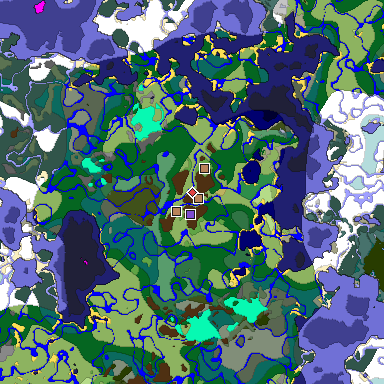 Predicted biome map of Java 1.18 seed 5231298061723778312 around estimated spawn