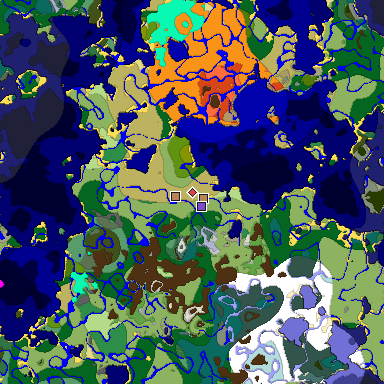 Predicted biome map of Java 1.18 seed 1586352556780263570 around estimated spawn