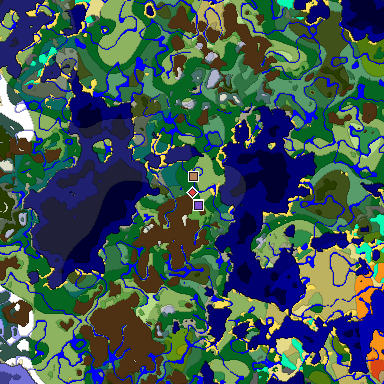 Predicted biome map of Java 1.18 seed -3821812961213068419 around estimated spawn