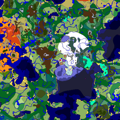 Predicted biome map of Java 1.18 seed 4186602548169331950 around estimated spawn