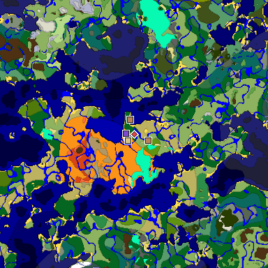 Predicted biome map of Java 1.18 seed -5946038577396357891 around estimated spawn