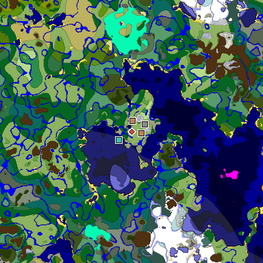 Predicted biome map of Java 1.18 seed 3176599724899579523 around estimated spawn