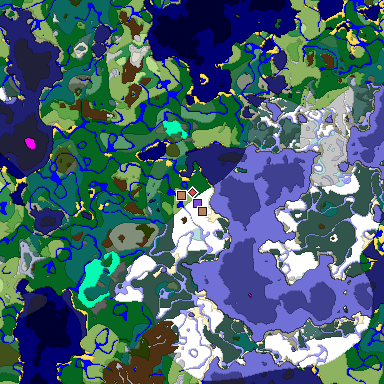 Predicted biome map of Java 1.18 seed 5537930886322909448 around estimated spawn