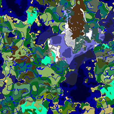 Predicted biome map of Java 1.18 seed 8764082612032018113 around estimated spawn
