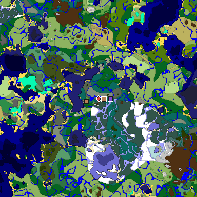 Predicted biome map of Java 1.18 seed -2316036869652629265 around estimated spawn