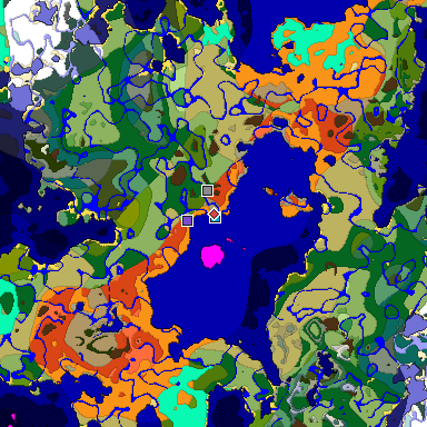 Predicted biome map of Java 1.18 seed -3313742367312962285 around estimated spawn