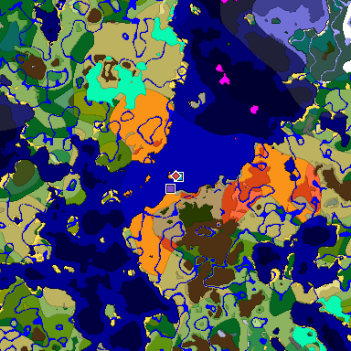 Predicted biome map of Java 1.18 seed -1268576142964534548 around estimated spawn