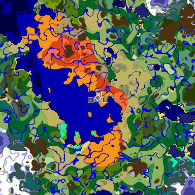 Predicted biome map of Java 1.18 seed 8420817181195158202 around estimated spawn