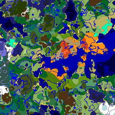 Predicted biome map of Java 1.18 seed 8754957049795659517 around estimated spawn