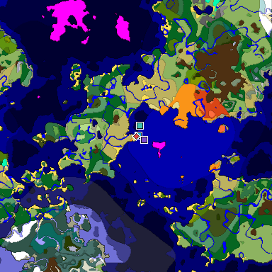 Predicted biome map of Java 1.18 seed 6395088222099306411 around estimated spawn