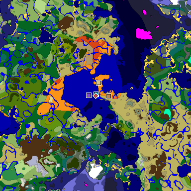 Predicted biome map of Java 1.18 seed -7058293773547086881 around estimated spawn