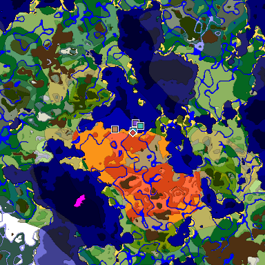 Predicted biome map of Java 1.18 seed 3826885195514105166 around estimated spawn