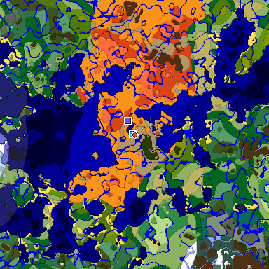 Predicted biome map of Java 1.18 seed -5408447417518027143 around estimated spawn