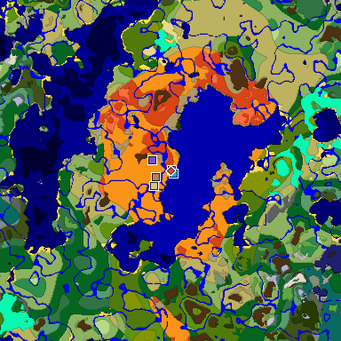 Predicted biome map of Java 1.18 seed 6919095965430274783 around estimated spawn