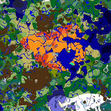 Predicted biome map of Java 1.18 seed 8436406041177074444 around estimated spawn