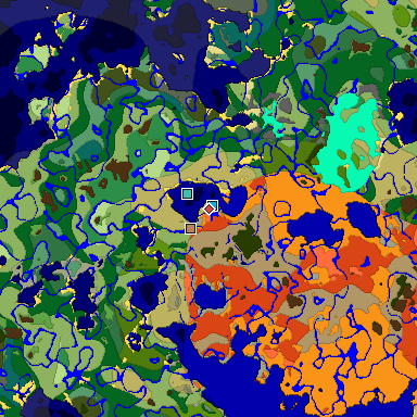 Predicted biome map of Java 1.18 seed -3070262739846385074 around estimated spawn