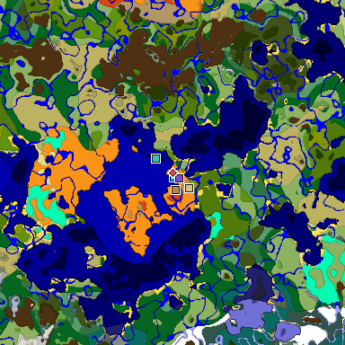 Predicted biome map of Java 1.18 seed -2240604437286465179 around estimated spawn