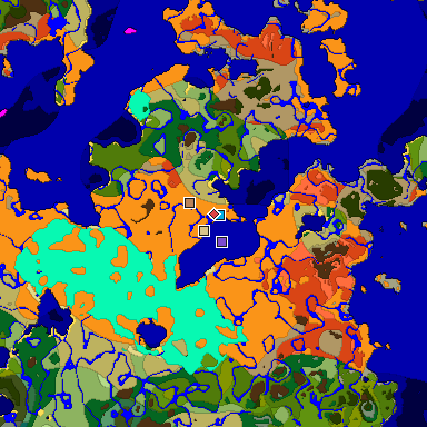 Predicted biome map of Java 1.18 seed 4882648682825682032 around estimated spawn