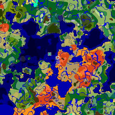 Predicted biome map of Java 1.18 seed -9179277351542651088 around estimated spawn