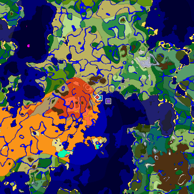 Predicted biome map of Java 1.18 seed -2735475490782150608 around estimated spawn