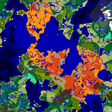 Predicted biome map of Java 1.18 seed -8388452500413115836 around estimated spawn